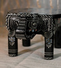 Black Handpainted Decorative Elephant Chowki