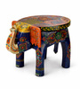 Blue Handpainted Decorative Elephant Chowki