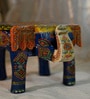 Blue Handpainted Decorative Elephant Chowki
