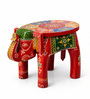 Red Handpainted Decorative Elephant Chowki