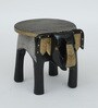 Handpainted Elephant Black Solid Wood Chowkie
