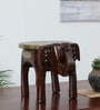 Handpainted Elephant Brown Solid Wood Chowkie