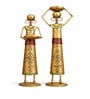 Golden Metal Handpainted Labour Lady Antique Figurine Decorative TeaLight Set of 2