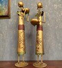 Golden Metal Handpainted Labour Lady Antique Figurine Decorative TeaLight Set of 2