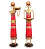 Red Metal Handpainted Labour Lady Figurine Decorative TeaLight Set of 2