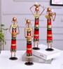 Red Metal Handpainted Labour Lady Figurine Decorative TeaLight Set of 4