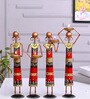 Red Metal Handpainted Labour Lady Figurine Decorative TeaLight Set of 4