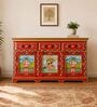Rangrez Handpainted Wooden Multipurpose Sideboard Cabinet In Teak Finish