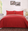 Red Solid 100% Cotton Double Bed Duvet Cover With 2 Pillow Covers