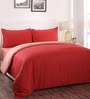 Red Solid 100% Cotton Double Bed Duvet Cover With 2 Pillow Covers