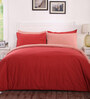 Red Solid 100% Cotton Double Bed Duvet Cover With 2 Pillow Covers