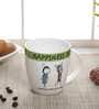 Happiness Quotes 180ml White & Green Ceramic (Set of 2) Coffee Mug