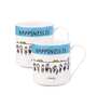Happiness Quotes 260ml White & Blue (Set of 2) Ceramic Coffee Mug