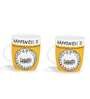 Happiness Quotes 300ml Yellow & White Ceramic (Set of 2) Coffee Mug