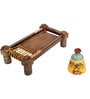 Happy Elephant (Set Of 4) Brown & Yellow Terracotta & Wood Table Vase With Charpai Stand