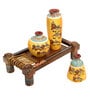 Happy Elephant (Set Of 4) Brown & Yellow Terracotta & Wood Table Vase With Charpai Stand