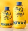 Happy Elephant Madhubani (Set Of 2) Yellow Terracotta Table Vase