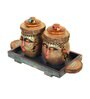 Happy Tribals Multicolor Terracotta and Wood 2 pcs Condiment Sets