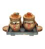Happy Tribals Multicolor Terracotta and Wood 2 pcs Condiment Sets