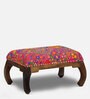 Padmanabh Fabric Foot Stool in Provincial Teak Finish