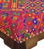 Padmanabh Fabric Foot Stool in Provincial Teak Finish