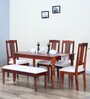 Harleston Solid Wood Six Seater Dining Set with Bench in Honey Oak Finish