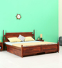 Harleston Sheesham Wood Queen Size Bed With Drawer Storage In Honey Oak Finish