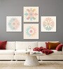 Floral Beauty on Beige Canvas Painting Set of 4 Black Frame