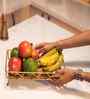 Harvest Glow Metal & Acacia Wood Fruit Basket
