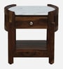 Haslev Sheesham Wood Bed Side Table In Scratch Resistant Provincial Teak Finish With Marble Top