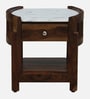 Haslev Sheesham Wood Bed Side Table In Scratch Resistant Provincial Teak Finish With Marble Top