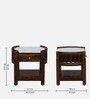 Haslev Sheesham Wood Bed Side Table In Scratch Resistant Provincial Teak Finish With Marble Top