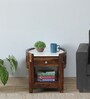 Haslev Sheesham Wood Bed Side Table In Scratch Resistant Provincial Teak Finish With Marble Top