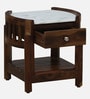 Haslev Sheesham Wood Bed Side Table In Scratch Resistant Provincial Teak Finish With Marble Top