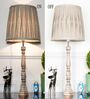 Hatton hand crafted Solid wood distress white finish table lamp With Natural Linen Shade