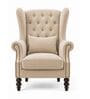 Havenly Teak Wood High Back Wing Chair With Suede Fabric In Beige Colour