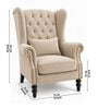 Havenly Teak Wood High Back Wing Chair With Suede Fabric In Beige Colour