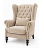 Havenly Teak Wood High Back Wing Chair With Suede Fabric In Beige Colour
