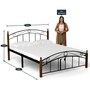 Haya Queen Size Metal Bed In Black Finish With Wooden Post