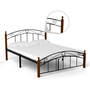 Haya Queen Size Metal Bed In Black Finish With Wooden Post