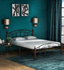 Haya Queen Size Metal Bed In Black Finish With Wooden Post
