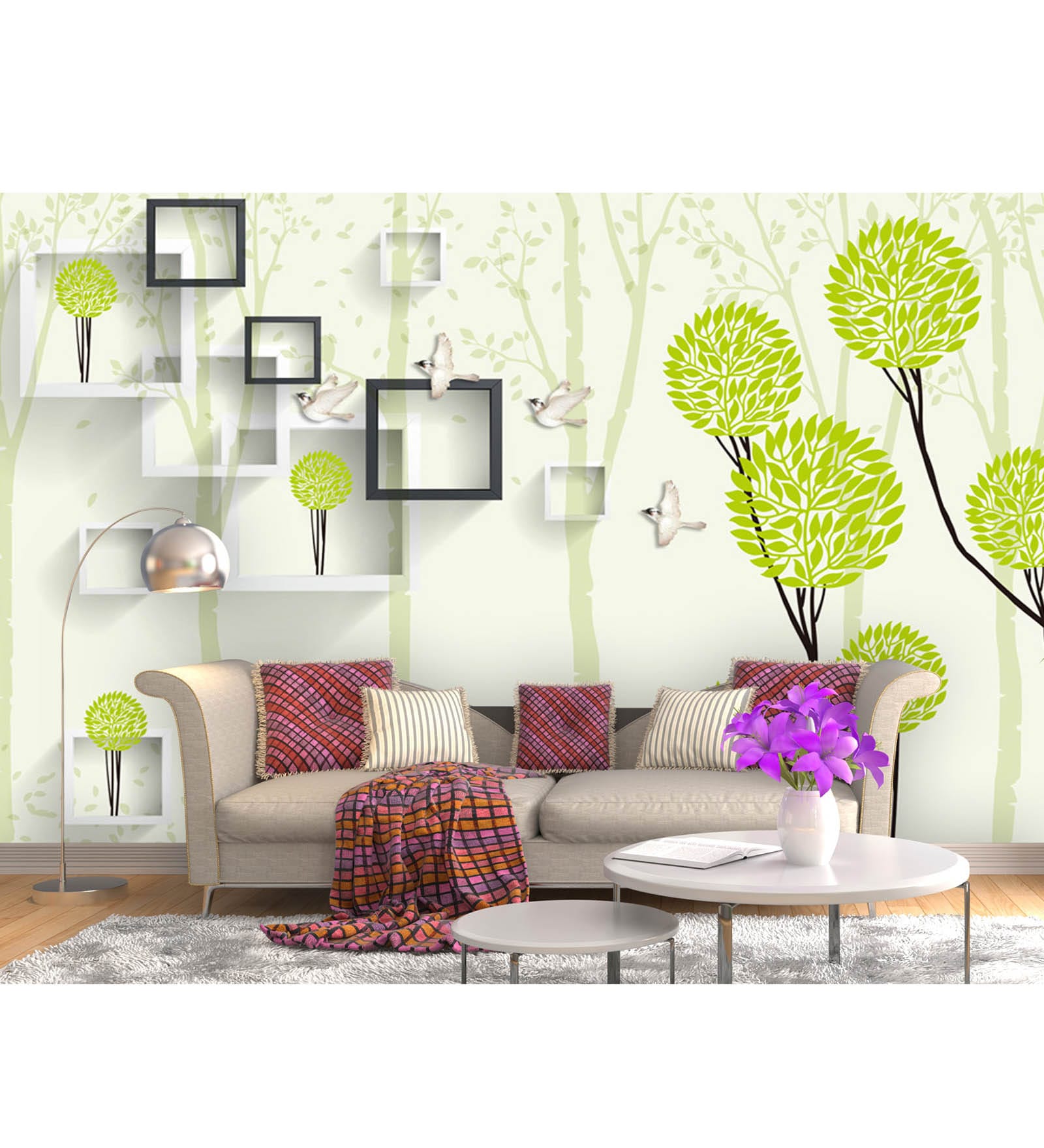 Hd Light Green Floral Non Woven Paper 17x10 Feet Wallpaper