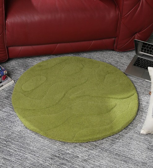 Green Wool 30 Inch Hand Carved Tufted Round Carpet By Hdp