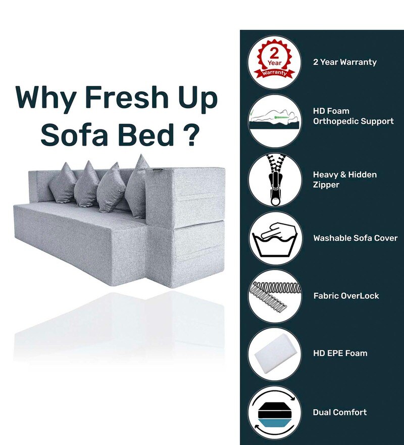 Buy HD Foam (78x36) 3 Seater Single Size 14 inch Sofa Cum Foldable