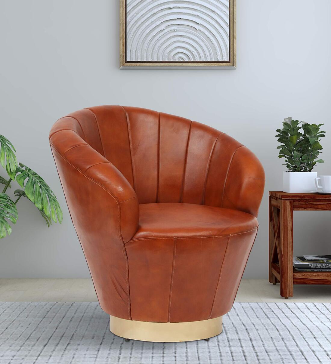 Buy Hendrix Swivel Lounge Chair In Tan Leather at 12 OFF by Bohemiana