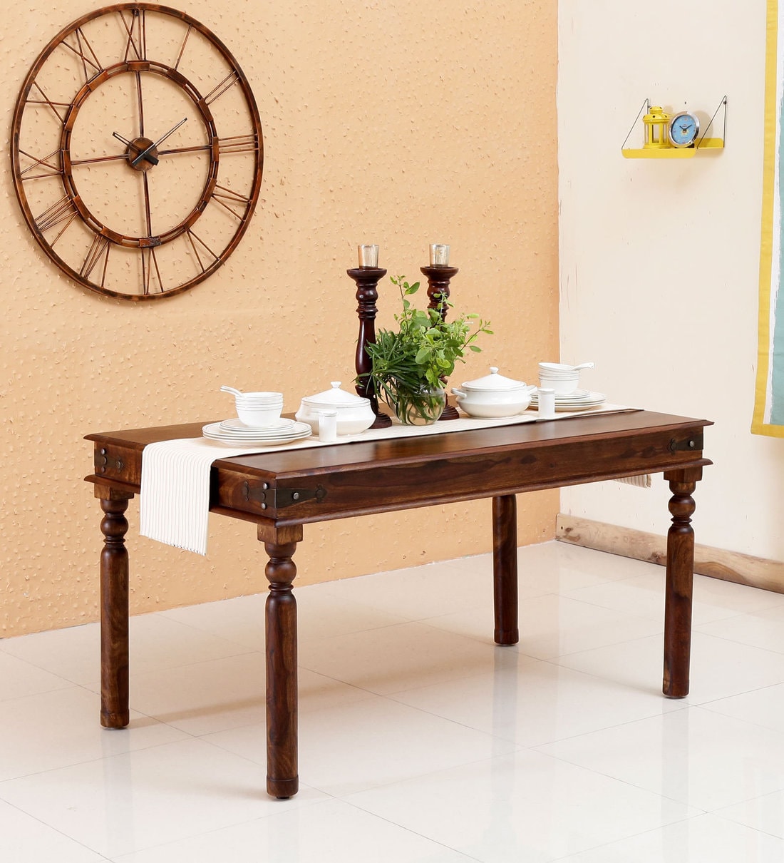 Buy Henfrey Sheesham Wood Six Seater Dining Table in Provincial Teak