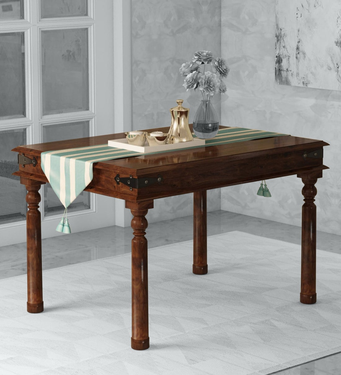 Buy Henfrey Solid Wood 4 Seater Dining Table in Provincial Teak Finish