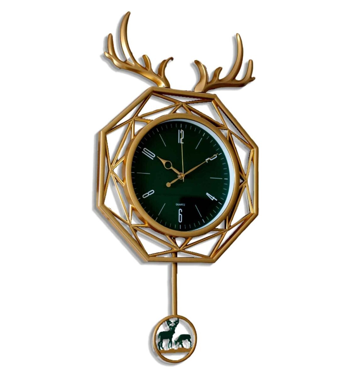 Buy Hexagon Multicolour Reindeer Pendulum Wall Clock By FunkyDecors