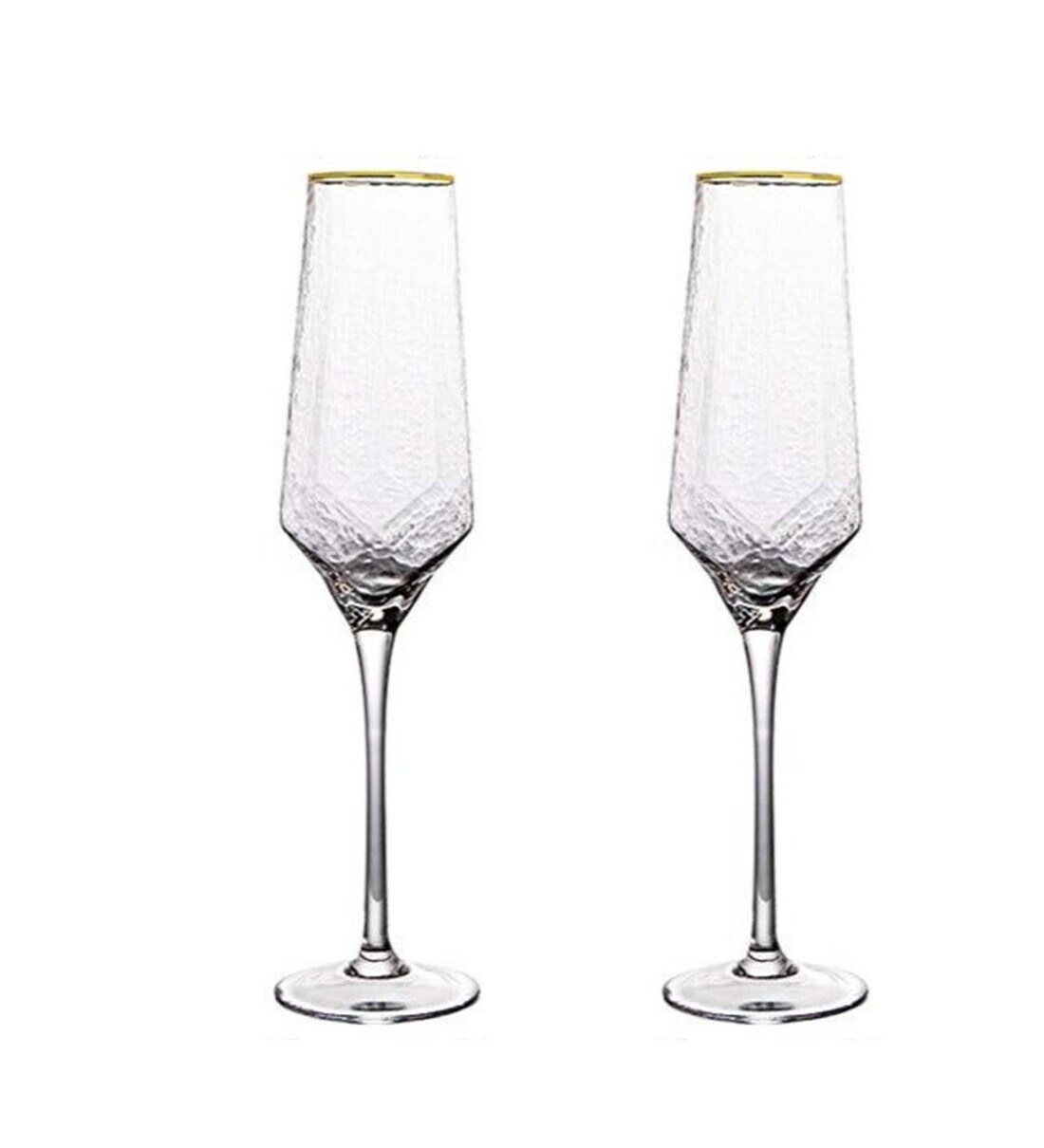 Hexagonal Champagne Glass with gold rim - Set Of 2 – Smokey Cocktail