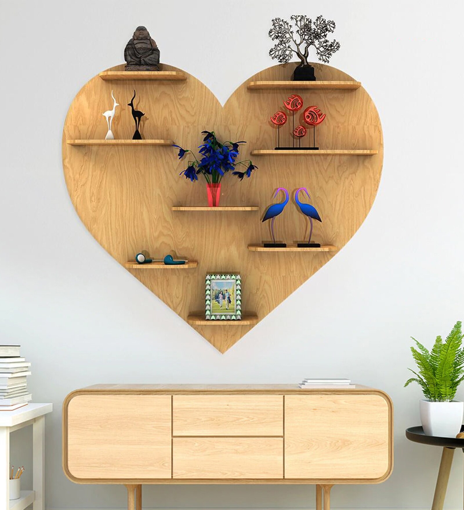 Heart Backlit Designer Wooden Wall Shelf